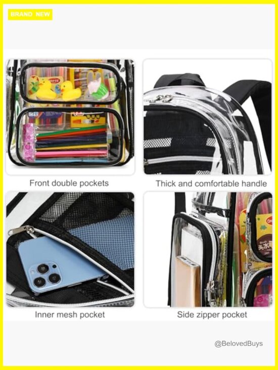 Clear Backpack Heavy Duty See Through BookBag for Stadium School Work Travel main image 6